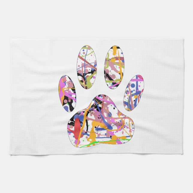 Paint Splatter Dog Paw Print Tea Towel (Horizontal)