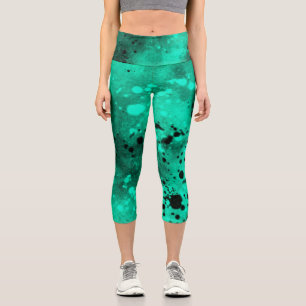 Paint Splatter effect Green & Black  Capri Leggings