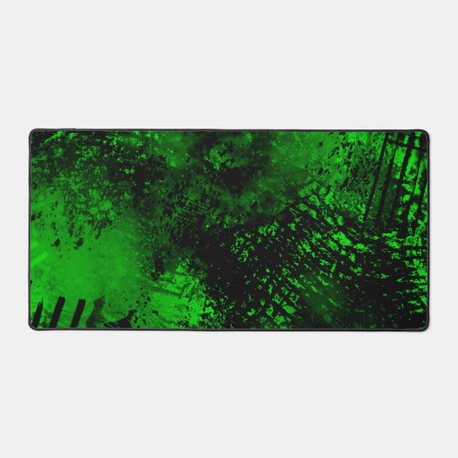 Paint Splatter effect Green  & Black   Desk Mat (Front)