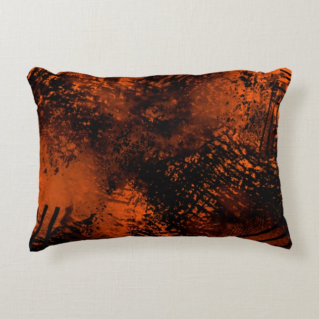 Paint Splatter effect Orange & Black  Decorative Cushion (Front)