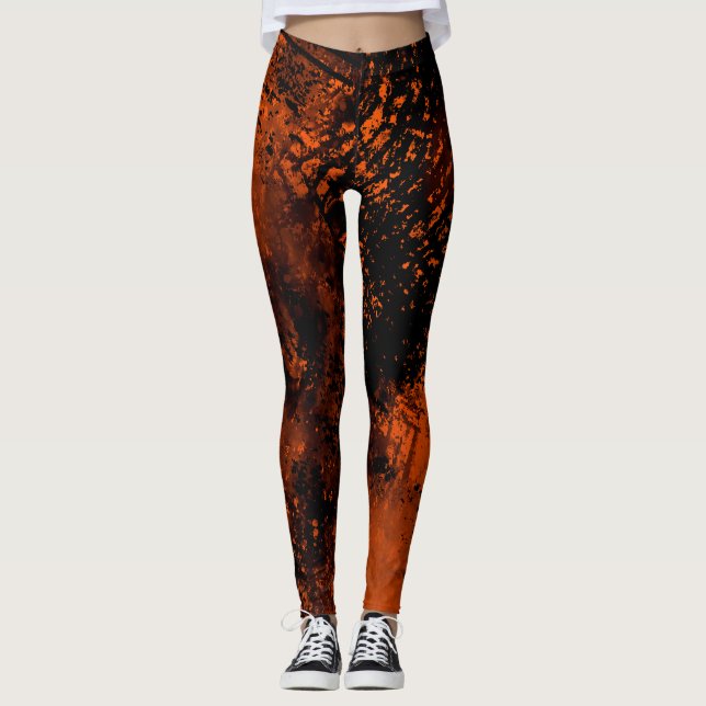 Paint Splatter effect Orange & Black  Leggings (Front)