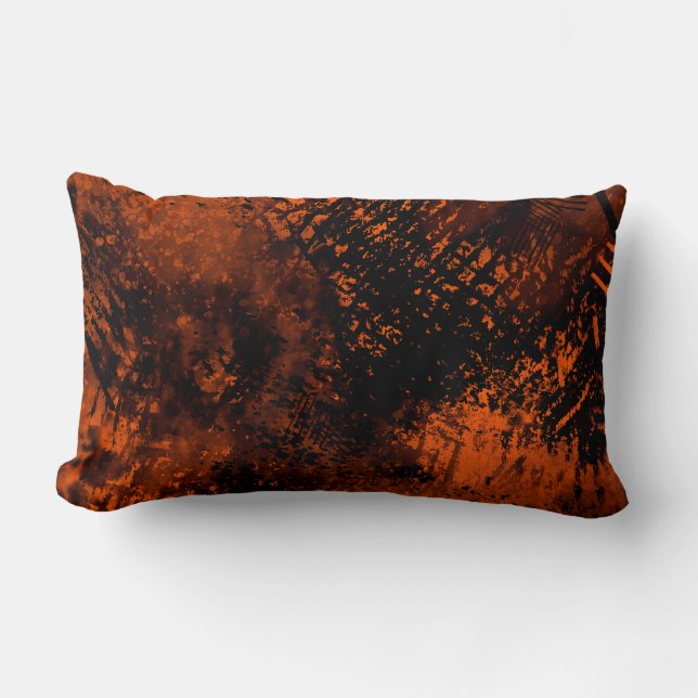 Paint Splatter effect Orange  & Black Lumbar Cushion (Front)