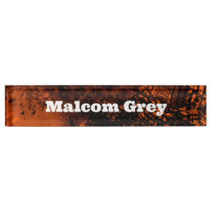 Paint Splatter Effect Orange & Black  Nameplate