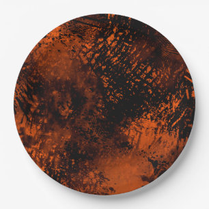 Paint Splatter effect Orange & Black Paper Plate