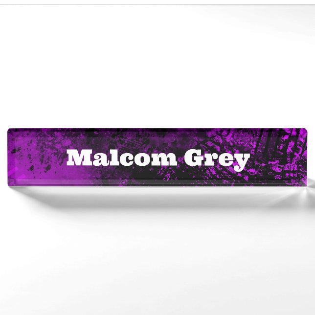 Paint Splatter Effect Purple & Black  Nameplate (Front)