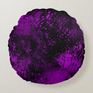Paint Splatter effect purple & Black Round Cushion