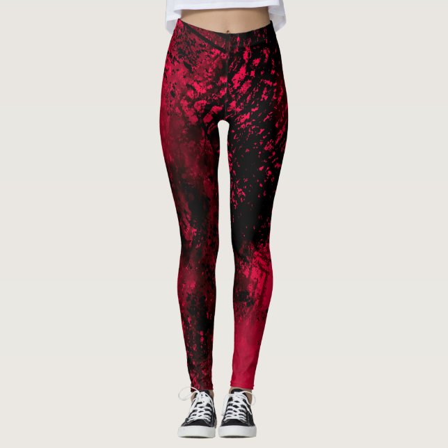 Paint Splatter effect Red & Black  Leggings (Front)