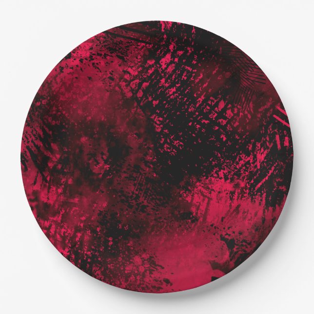 Paint Splatter effect Red & Black  Paper Plate (Front)