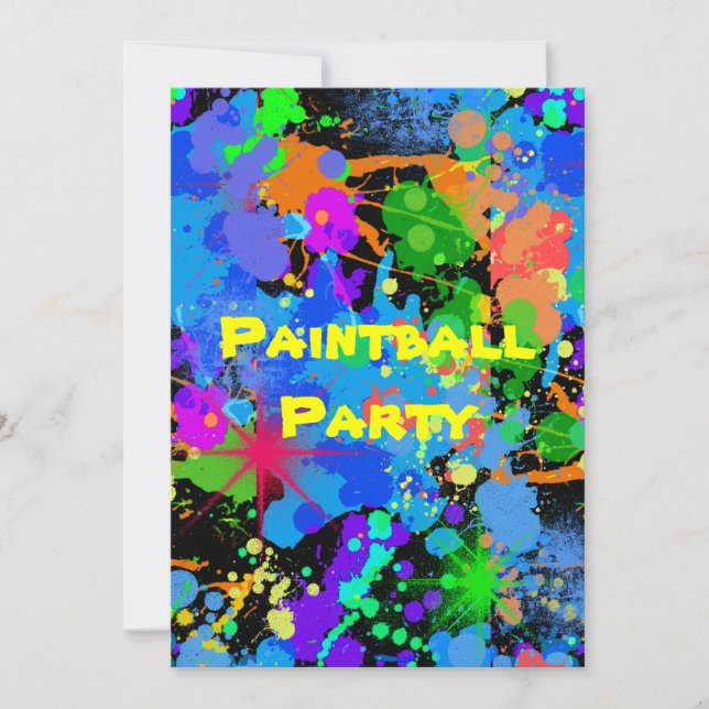 Paint Splatter, Faux Neon, Birthday Invitation (Front)