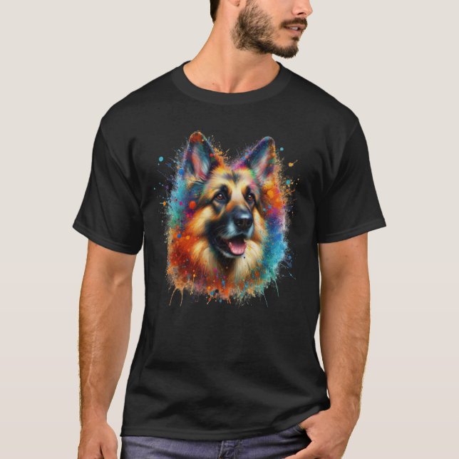 Paint Splatter German Shepherd T-Shirt (Front)
