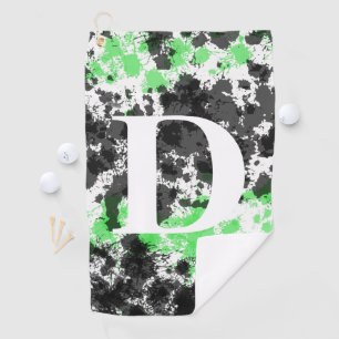 Paint Splatter Green Black Monogrammed Golf Towel