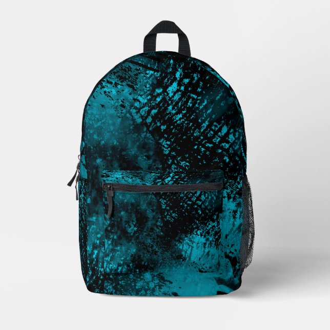 Paint Splatter Hatching Effect Blue & Black  Printed Backpack (Front)