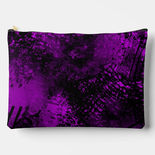 Paint Splatter Hatching Effect Purple & Black  Accessory Pouch (Front)