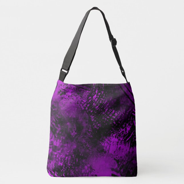 Paint Splatter Hatching Effect Purple & Black  Crossbody Bag (Back)