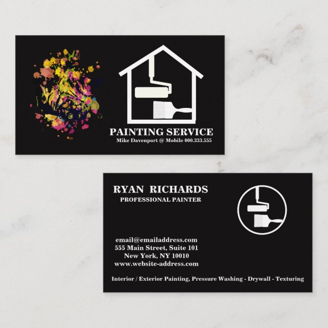 Paint Splatter Home Brush House Painting Business Card (Front/Back)