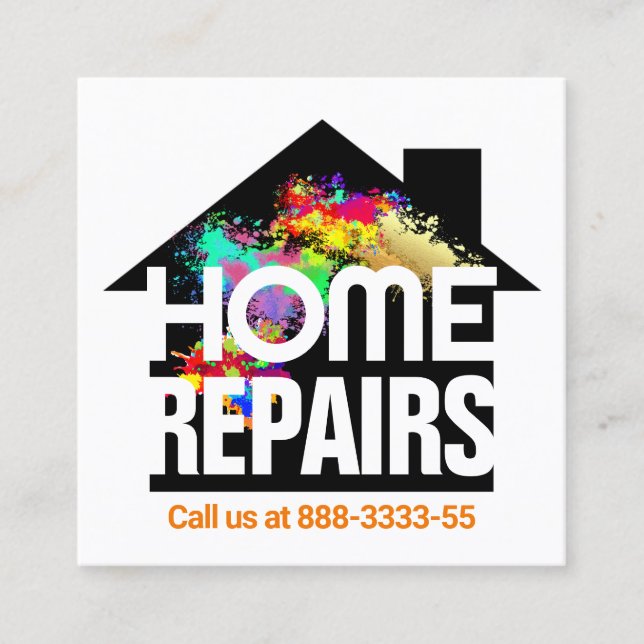 Paint Splatter Home Repairs Building Square Business Card (Front)