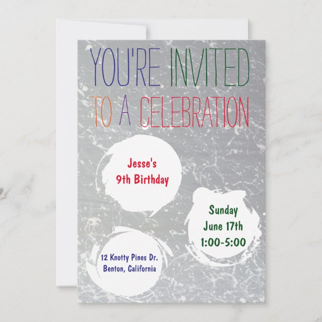 Paint Splatter Invite | Colourful Kids Party (Front)
