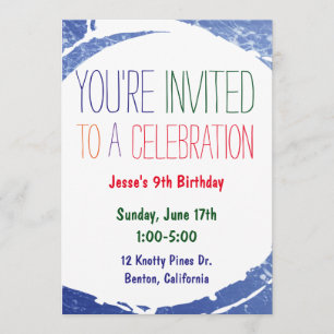 Paint Splatter Invite   Kids Blue Pool Party