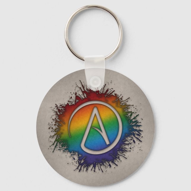Paint Splatter LGBTQ Pride Rainbow Atheist Symbol Key Ring (Front)