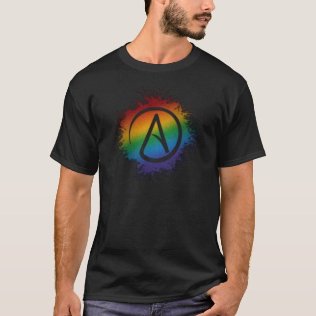 Paint Splatter LGBTQ Pride Rainbow Atheist Symbol T-Shirt (Front)