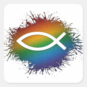 Paint Splatter LGBTQ Pride Rainbow Christian Fish  Square Sticker