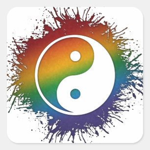 Paint Splatter LGBTQ Pride Rainbow Yin and Yang Square Sticker