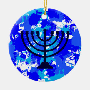 Paint Splatter Menorah Ceramic Ornament