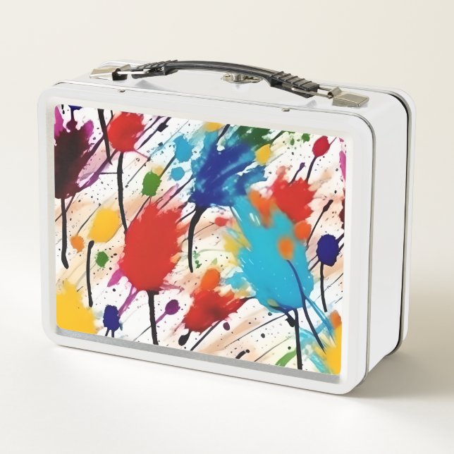 Paint Splatter Metal Lunch Box, Art Supplies Box (Back)