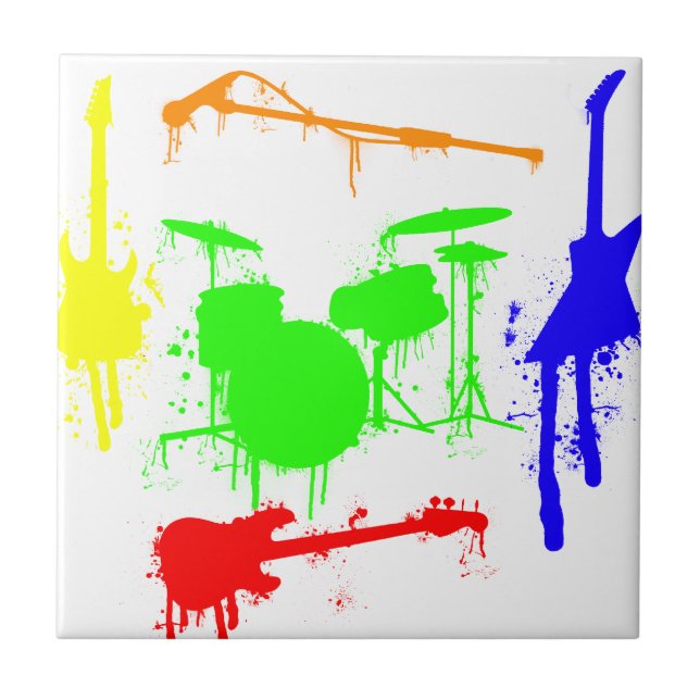 Paint Splatter Musical instruments Band Graffiti Ceramic Tile (Front)