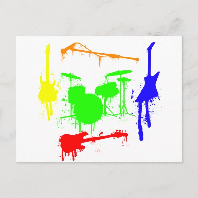 Paint Splatter Musical instruments Band Graffiti Postcard (Front)