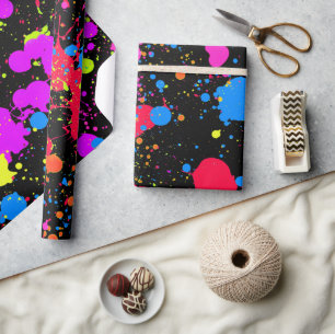 Paint Splatter Neon, Faux Glow in the Dark, Wrapping Paper