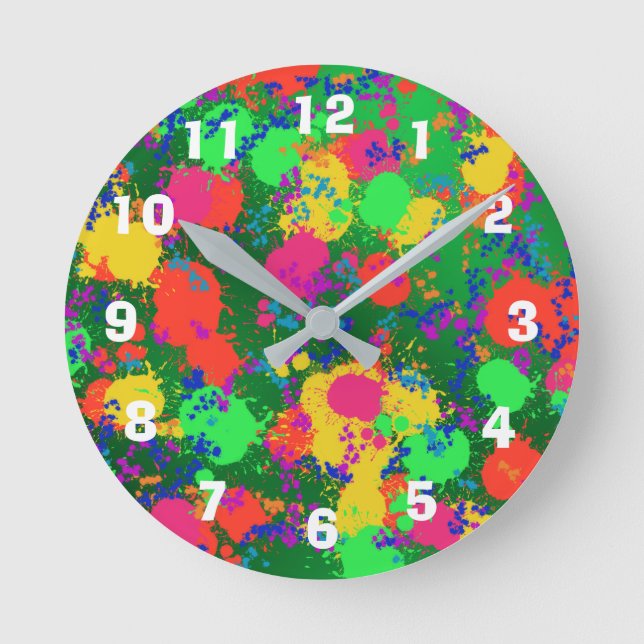 Paint Splatter on Shades of Green Clock (Front)