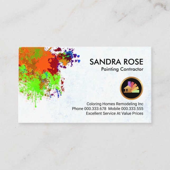 Paint Splatter On White Peeling Wallpaper Business Card (Front)