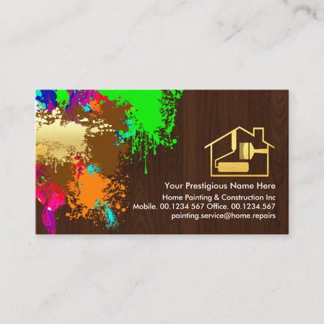 Paint Splatter On Wood Grain Business Card (Front)