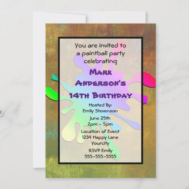 Paint Splatter Paintball Birthday Invitation (Front)