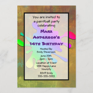 Paint Splatter Paintball Birthday Invitation