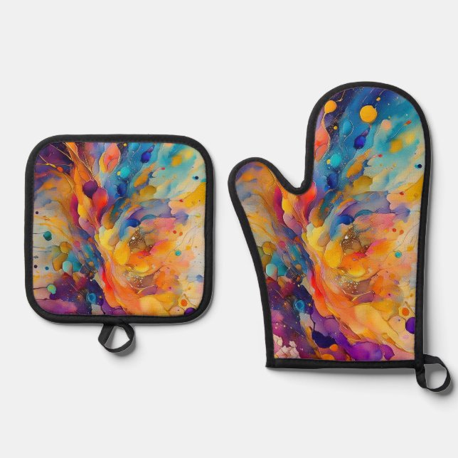 Paint Splatter Pattern 2 Oven Mitt & Pot Holder Set (Front)