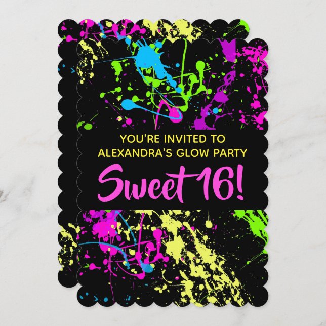 Paint Splatter Sweet 16 Birthday Party Invitation (Front/Back)