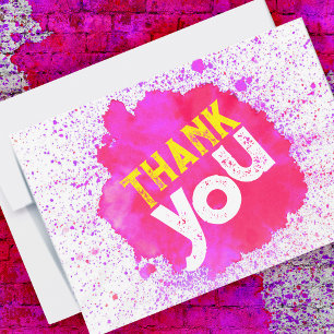 Paint Splatter Thank You - Pink on White Card