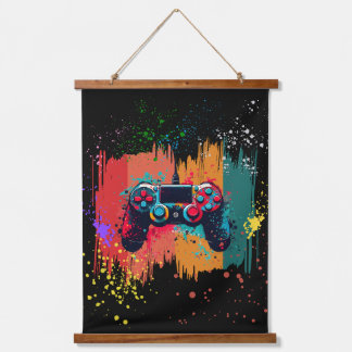 Paint Splatter Video Game Controller Art, Gamer Hanging Tapestry