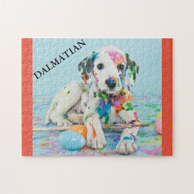 PAINT SPLATTERED DALMATIAN PUPPY PUZZLE. JIGSAW PU JIGSAW PUZZLE (Horizontal)