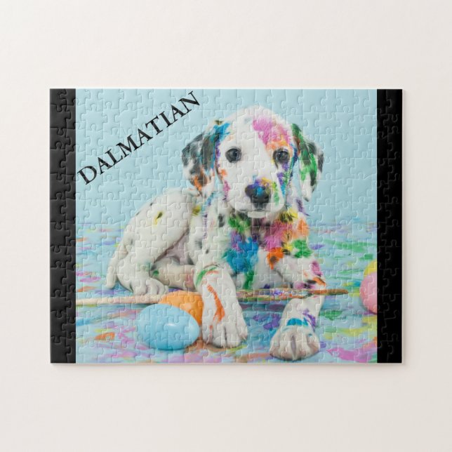 PAINT SPLATTERED DALMATIAN PUPPY PUZZLE. JIGSAW PU PUZZLE (Horizontal)