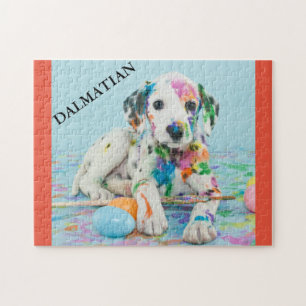 PAINT SPLATTERED DALMATIAN PUPPY PUZZLE. JIGSAW PU PUZZLE