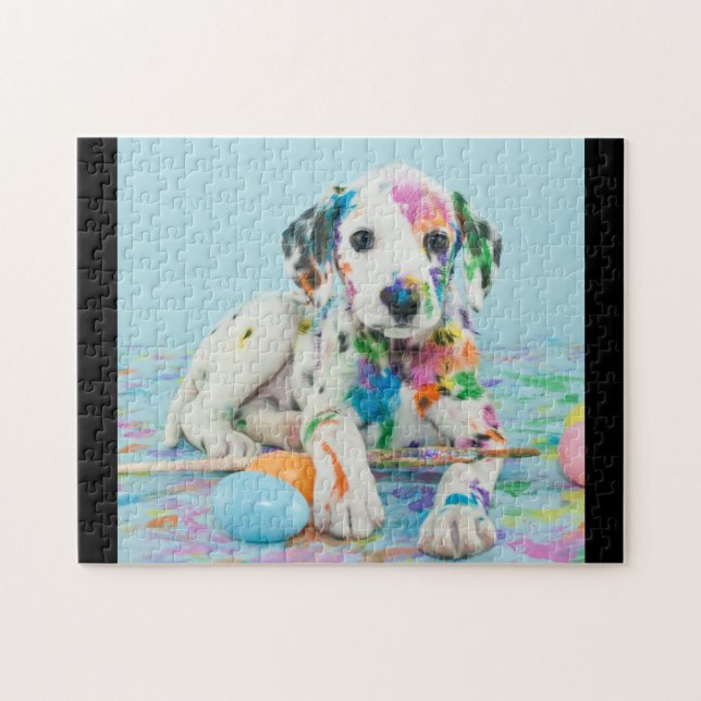 PAINT SPLATTERED DALMATIAN PUPPY PUZZLE. JIGSAW PUZZLE (Horizontal)