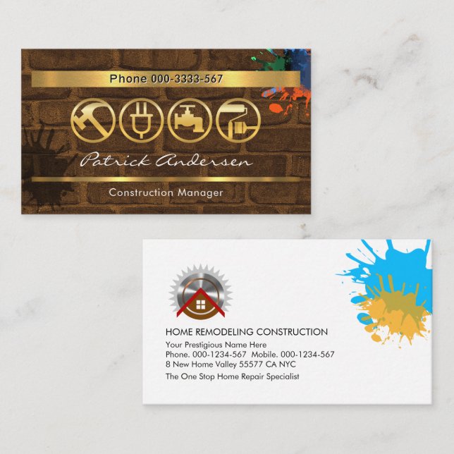 Paint Splattered Dirty Wall Handyman Tools Business Card (Front/Back)