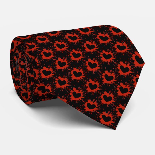 Paint Splattered Heart Pattern Tie (Rolled)