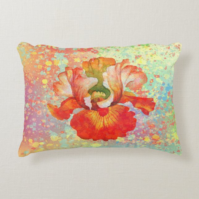 Paint Splattered Iris Pillow in Orange Colours (Front)