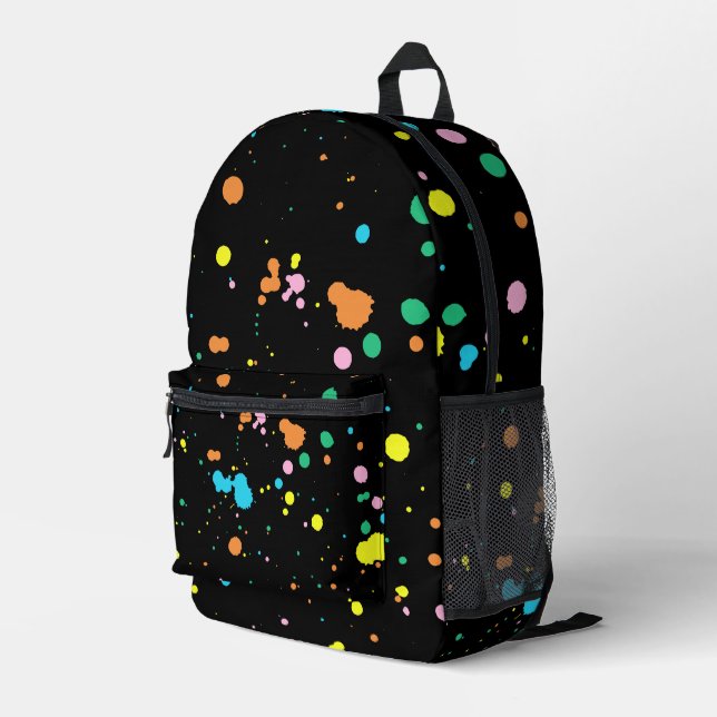 Paint Splatters On Black Printed Backpack (Back Corner Right)
