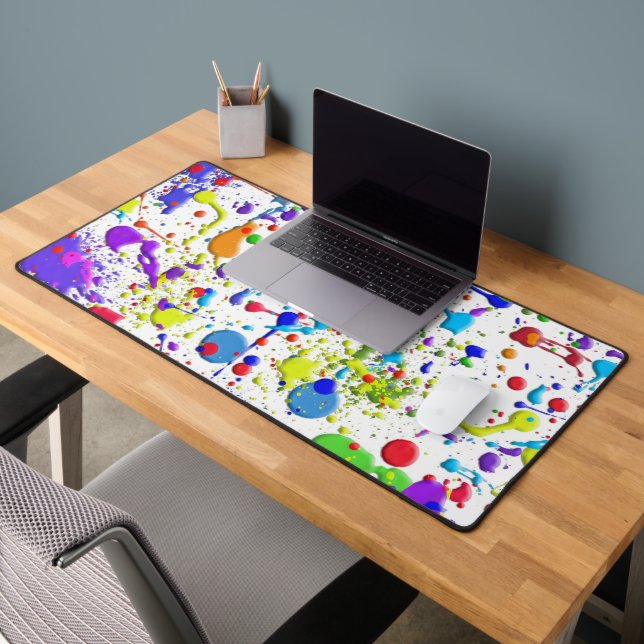 Paint Splatters On White Desk Mat (Office 2)