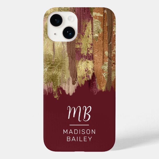 Paint Stroke Gold Bronze Monogram Case-Mate iPhone Case (Back)